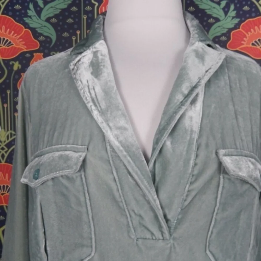 J. Crew Light Mint Green Velvet Patch Pocket Popover Shirt Top Nwt S